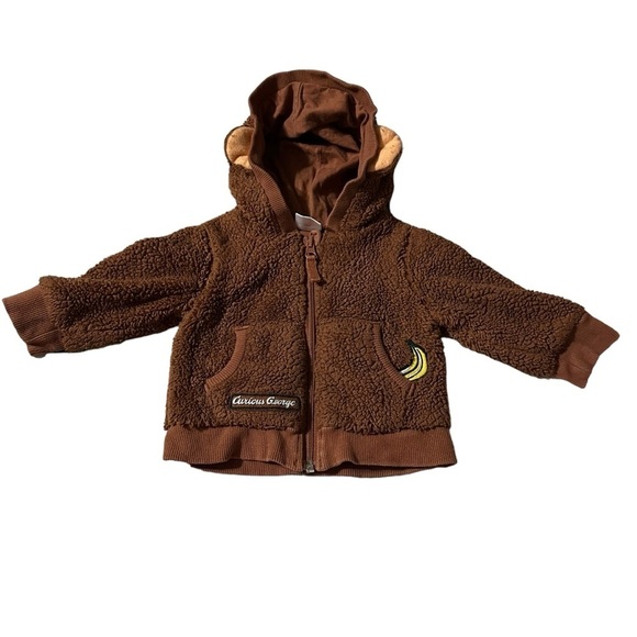 Hanna Anderson baby Curious George hoodie sherpa jacket with ears 3-6 months - Picture 1 of 4